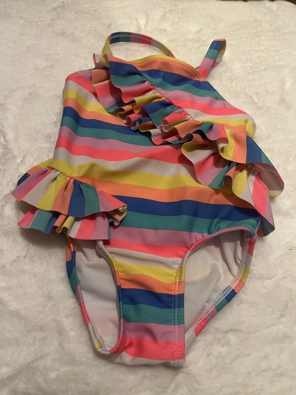Cat & Jack Rainbow Ruffle Swimsuit Girls 2T Colorful Retro Beach